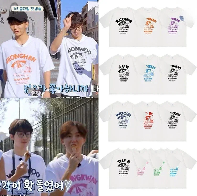 Korean Variety Show Crewneck Tops Nana Tour with Seventeen Print T-Shirt Beach Sun Short Sleeve Tees Casual Fashion Personality