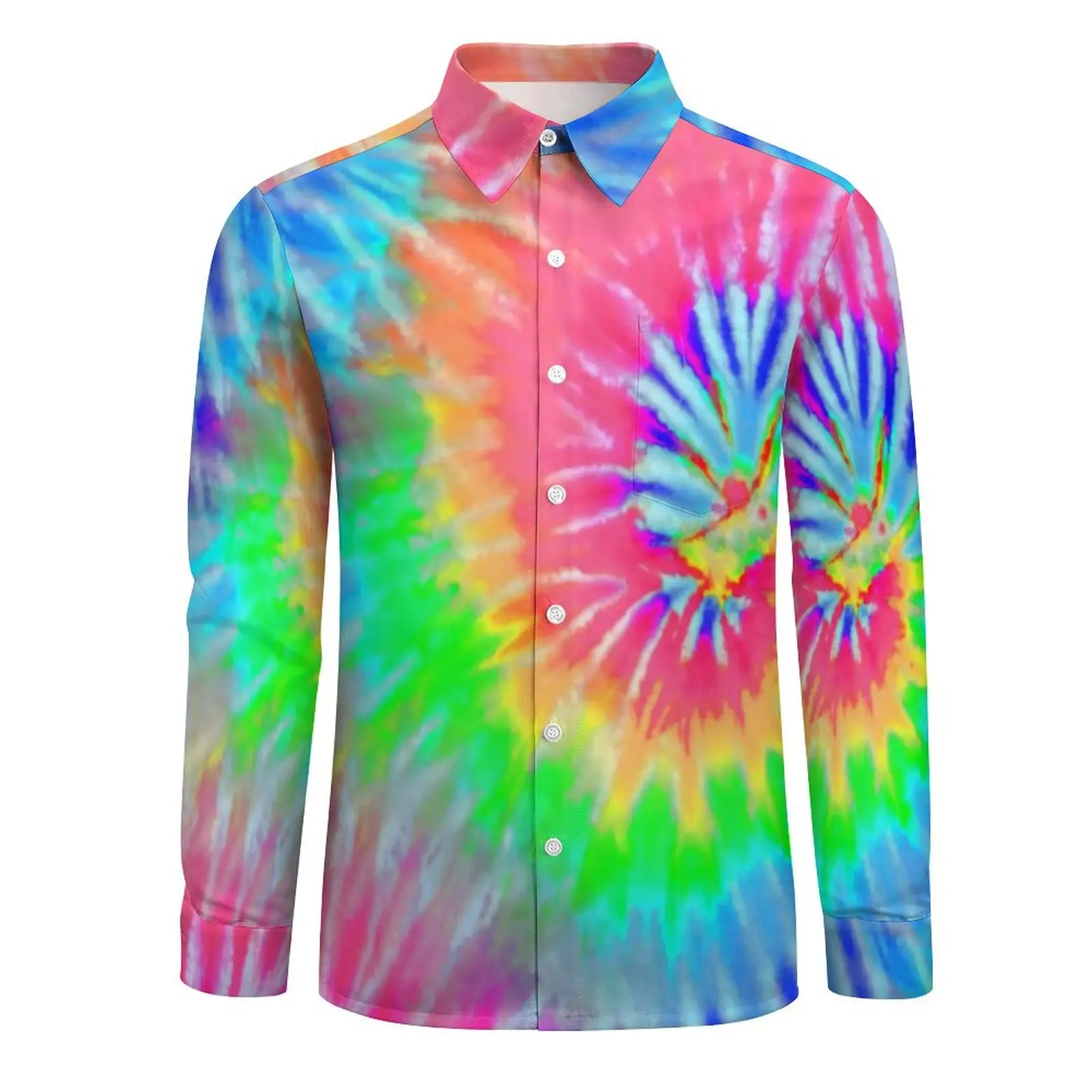 Starburst Tie Dye Casual Shirt Man Rainbow Psychedelic Funny Shirt Spring Classic Blouse Long Sleeve Print Oversized Clothing