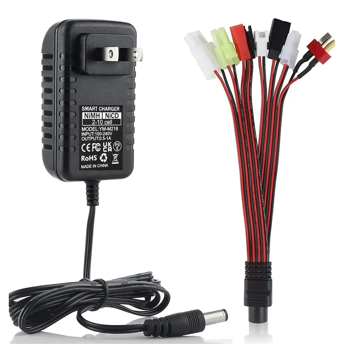T28C NiMH/NiCd Battery Charger 2-10S,500-800mA Charging Current,Includes 6 Connector Plugs, Ideal for RC Car Models US Plug