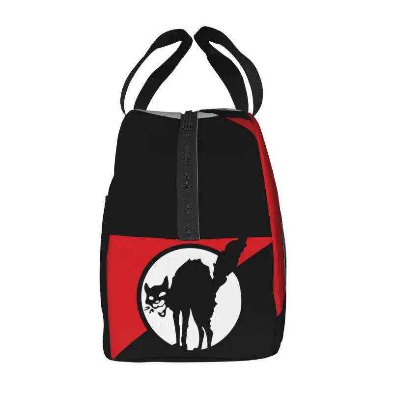 Bolsa de almuerzo aislada con bandera de gato negro anarquesta para la escuela, enfriador térmico impermeable, Bento Box, bolsas de mano para contenedor de alimentos para mujer