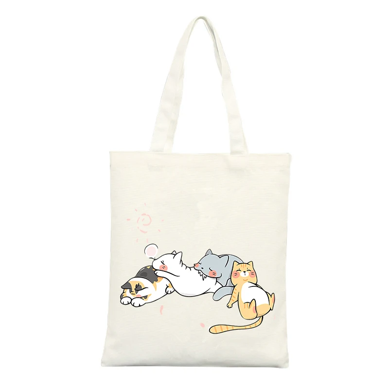 Cute Cat Graphic Canvas Tote Bag, Casual Style for Daily Shopping and Outings