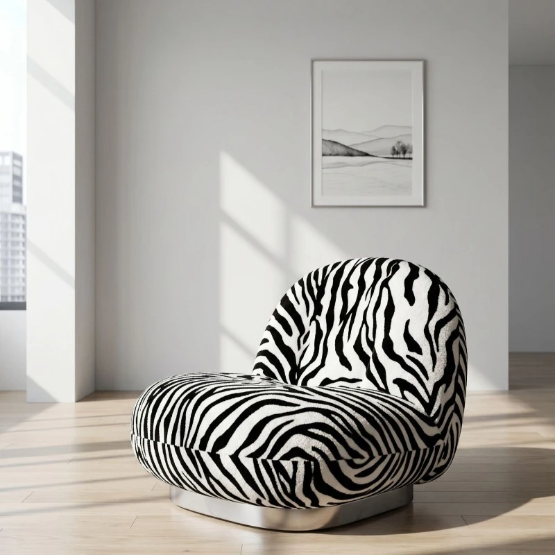 Retro single fabric sofa chair zebra pattern fabric stainless steel leisure chair