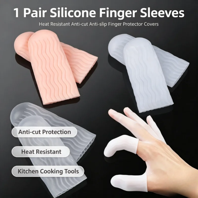 1 Pairs Silicone Finger Protector Sleeve Cover Anti-cut Heat Resistant Finger Sleeves Great Cooking Kitchen Tools