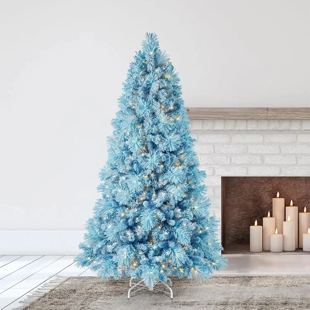 

Christmas Tree 6.5 Foot Pine Pre-Lit Artificial Holiday Decor with 500 Warm White LED Lights and Stand, Light Blue