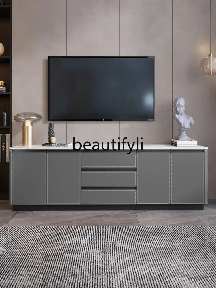 

S1S Minimal saddle leather rock panel TV cabinet Nordic small apartment bedroom locker