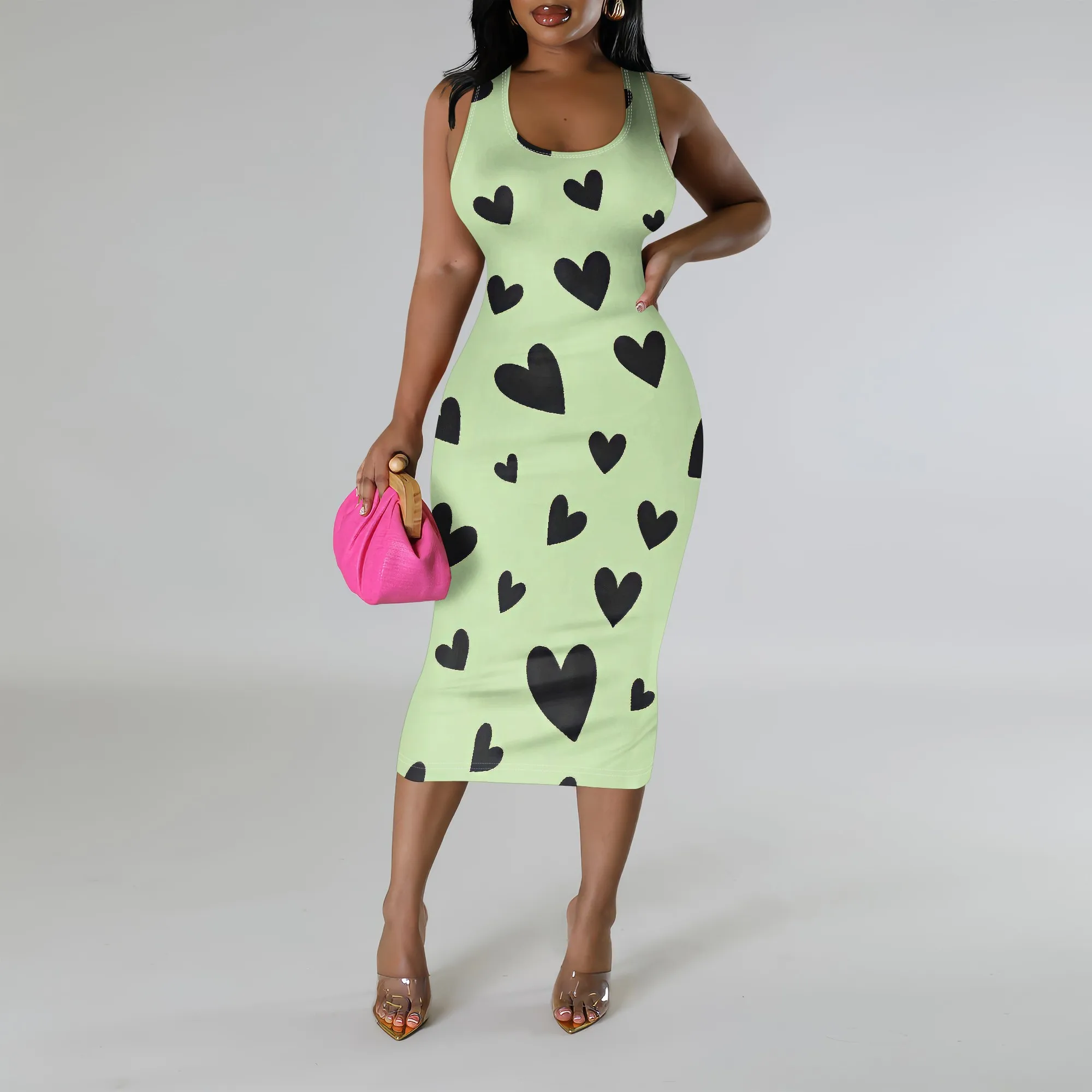 ชุดเดรสบอดี้คอนสําหรับผู้หญิงเซ็กซี่ฤดูร้อน Midi Tank Top วันที่ Night แขนกุด Club Party Casual Maxi Dress
