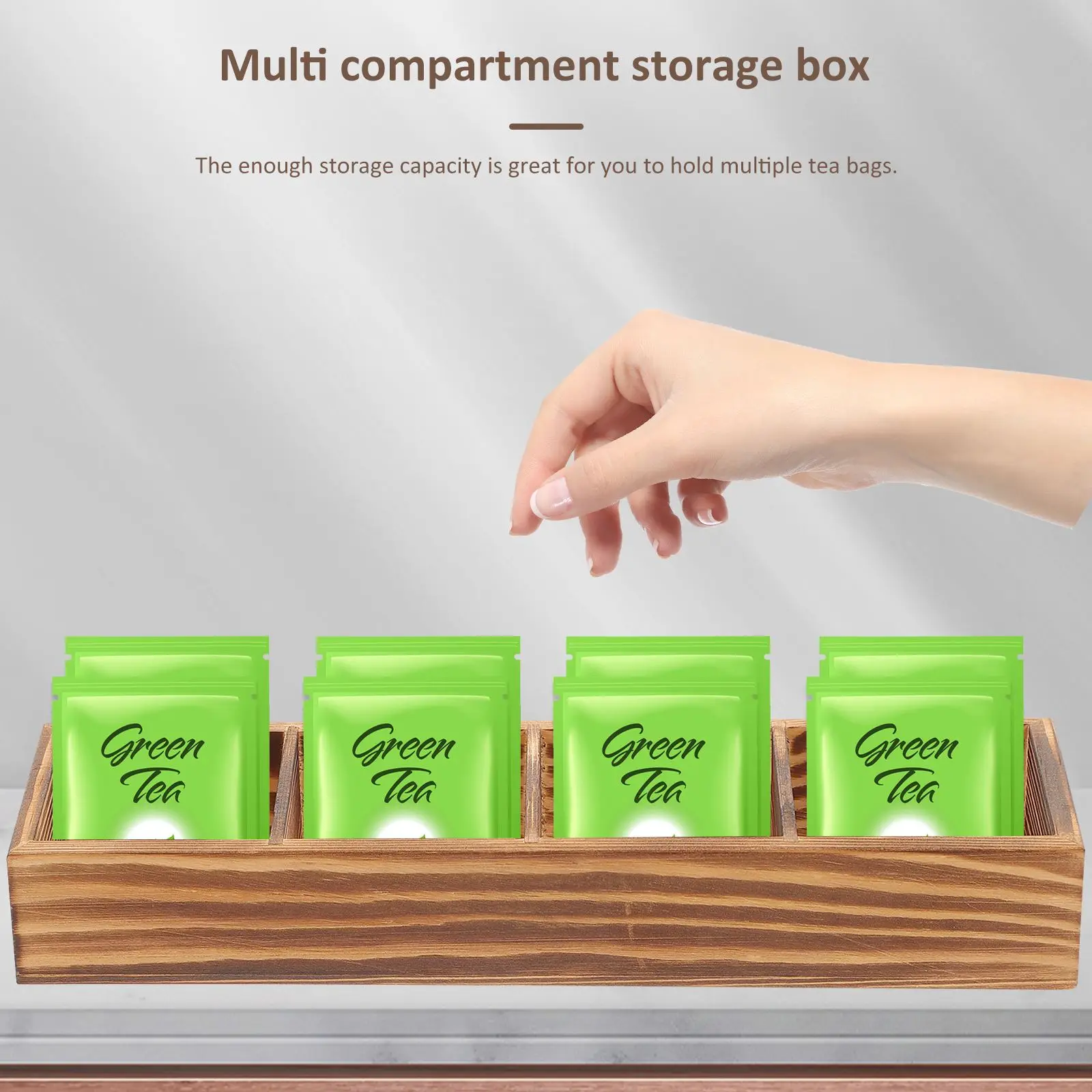 

Wooden Sugar Packet Box Compartments Coffee Bag Holder Sugar Bag Countertop Divided Storage Container For Home Kitchen Cafe