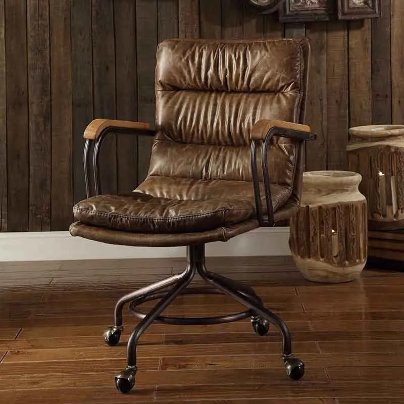 Vintage Whiskey Swivel Office Chair with Casters On-Site