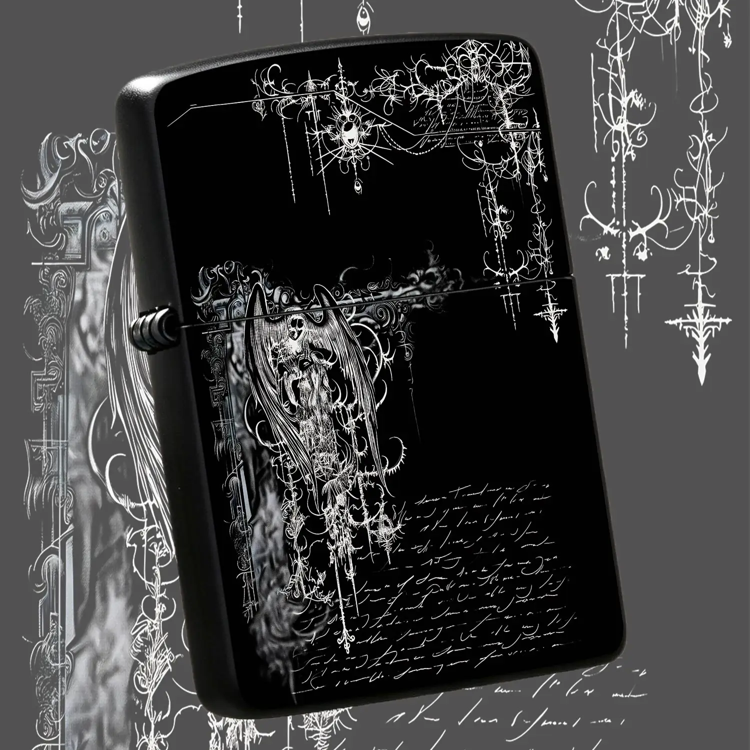 Dark Gothic Thorns Undead Angel Art Lighter, Retro Cursive Ornament Atmospheric Trendy Decor, Niche Subculture Personal Portable Accessory, Multi-Scenario Practical Creative Gift For Daily Use Collection A Humorous And Interesting Lighter