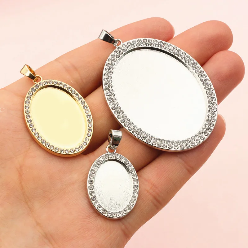 5 Stück ovale Anhänger-Cabochons, leere Basisfassung, Lünette, Tablett mit Strass, 13 x 18 mm, 18 x 25 mm, 30 x 40 mm, Innengröße, Schmuckzubehör