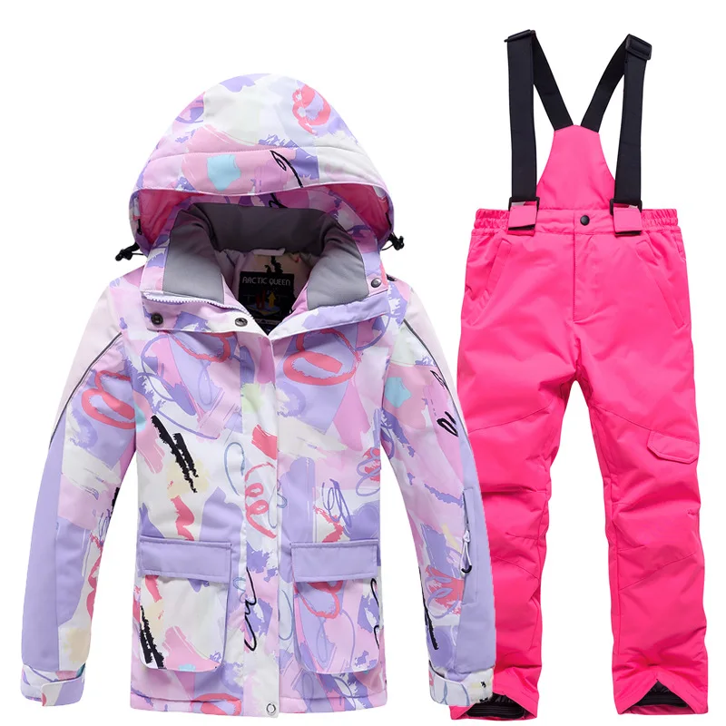 

Ski Suit Girls Winter Waterproof Thicken Warm Hooded Windproof Raincoat Snow Coat Outdoor Snowboard Wear Set Kids Skiing Jacket