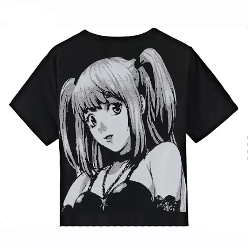 Anime Death Note Misa Amane Imitation Leather Sexy Tube Tops Sweater Uniform Outfit Cosplay Costumes Loose sweater Short Sleeve