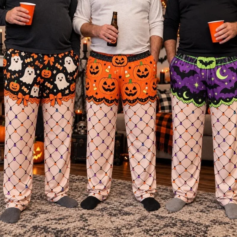 Halloween Men's Trick Creative Pants Fun Fake Fishing Stockings Visual Printed Wide Leg Pants Holiday Party Party Sleeper Pants