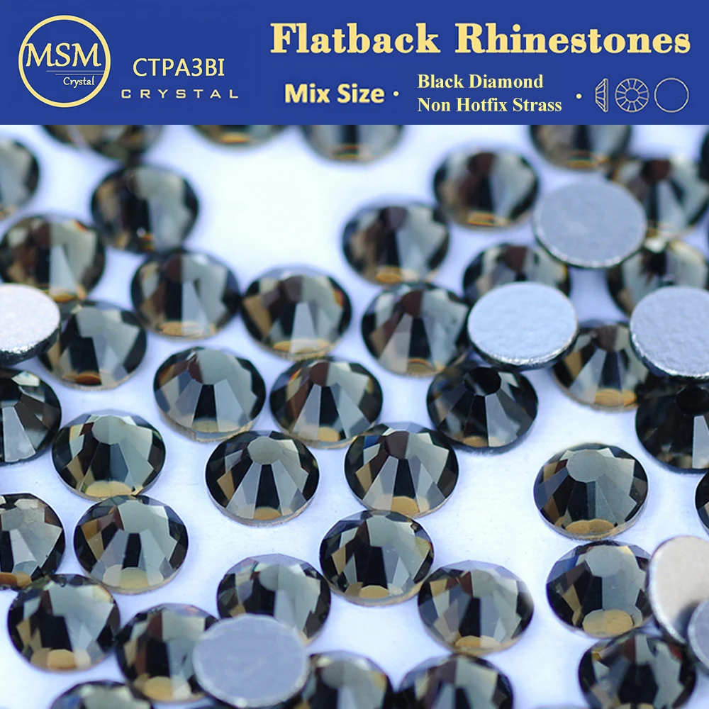 Schwarze Diamant-Glitzer-Kristall-Strasssteine, nicht heißklebend, aus Glas, für Nagelkunst, DIY-Mode, Kleidungsdekoration und Accessoires – Detail 2