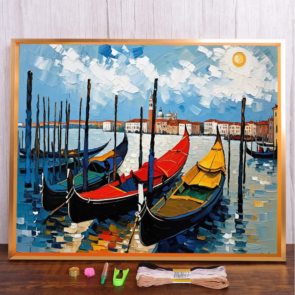 

Seaside House Printed Canvas 11CT Cross Stitch Set Embroidery DMC Threads Hobby Painting Craft Needlework Mulina Package Design