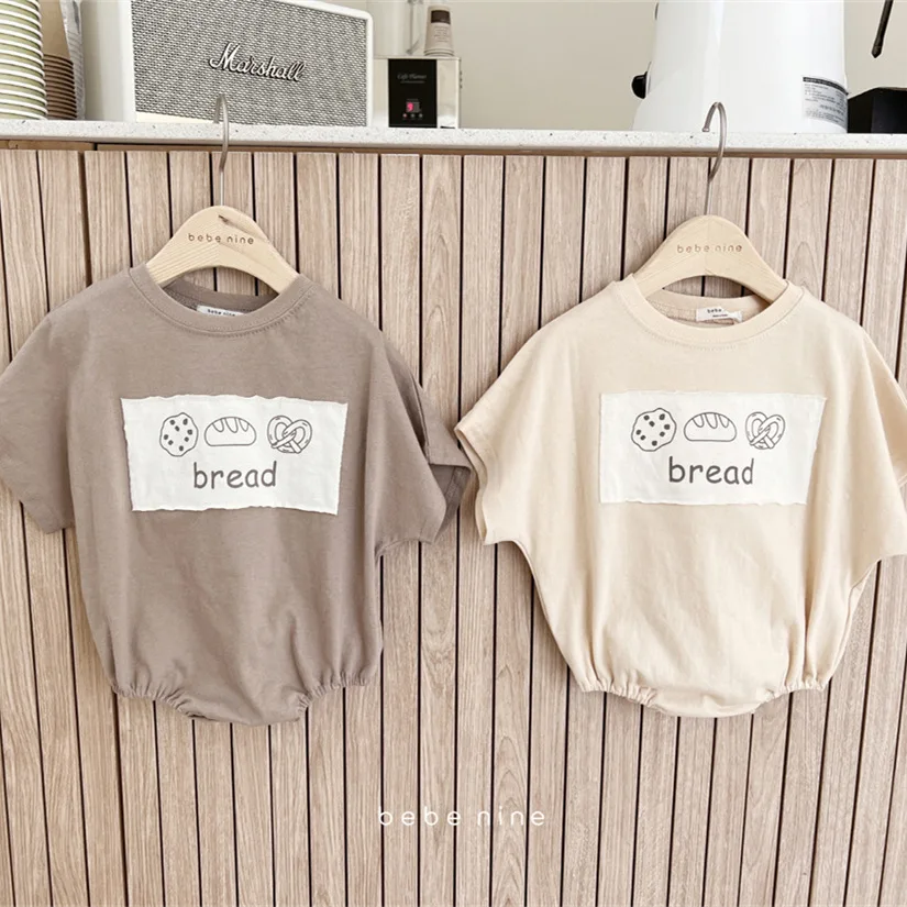 2026 Summer New Baby Short Sleeve Bodysuit Cute Bread Print Infant Clothes Newborn Toddler Boy Girl Loose Casual Jumpsuit