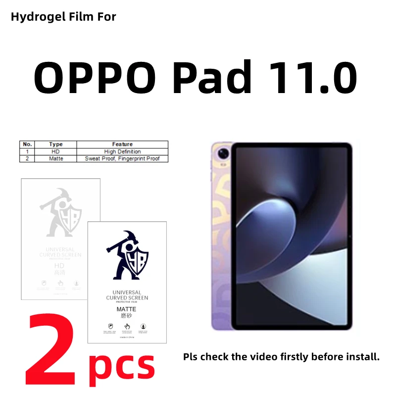

2pcs HD Hydrogel Film For OPPO Pad 11.0 Matte Screen Protector For OPPO Pad 11 inches Clear/Frosted Protective Film