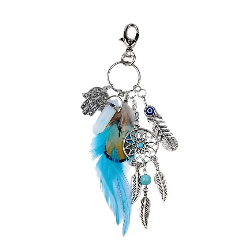 Handmade Craft Dreamnet Catcher Keychain Feather Tassel Jewelry Key Holder Dreamnet Pendant Car Wall Hanging Decoration B029