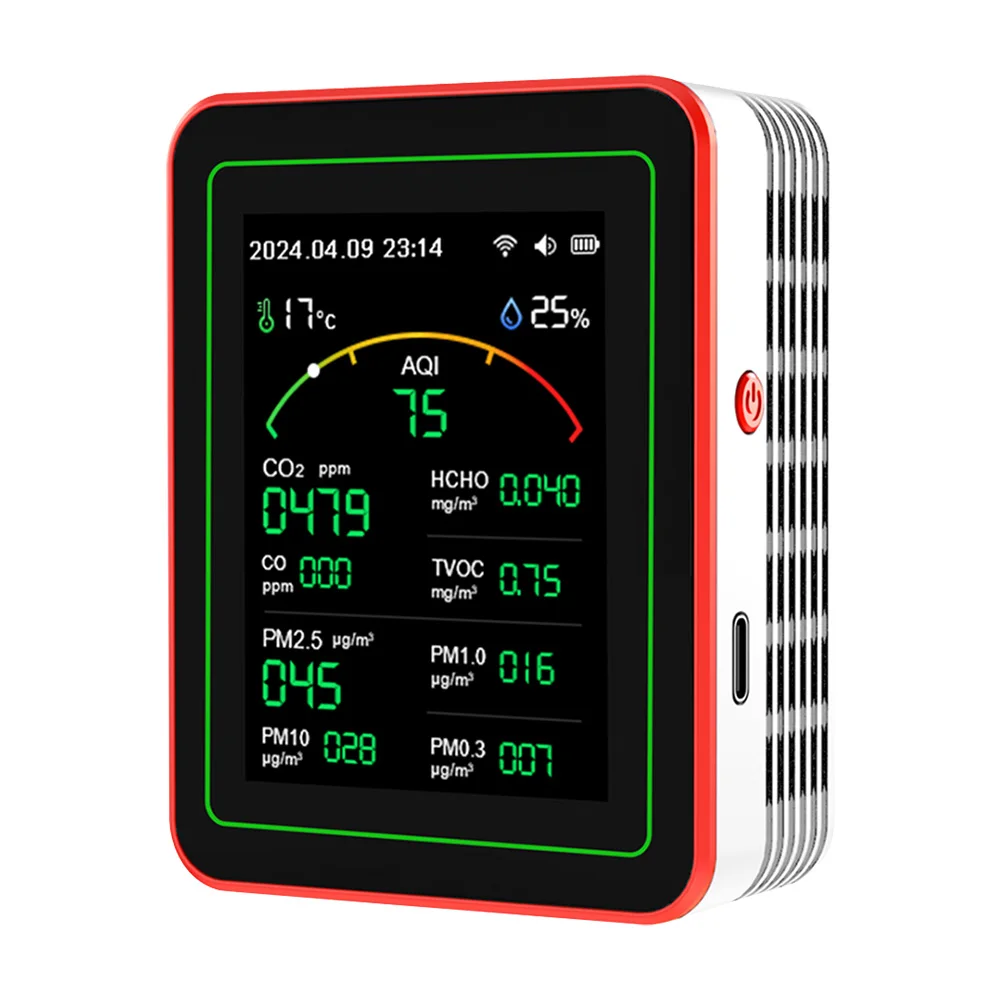 

Портативный монитор качества воздуха в помещении 15-в-1 с TFT-дисплеем: тестер AQI, PM0.3, PM1.0, PM2.5, PM10, CO, CO2, TVOC, HCHO для домашнего использования
