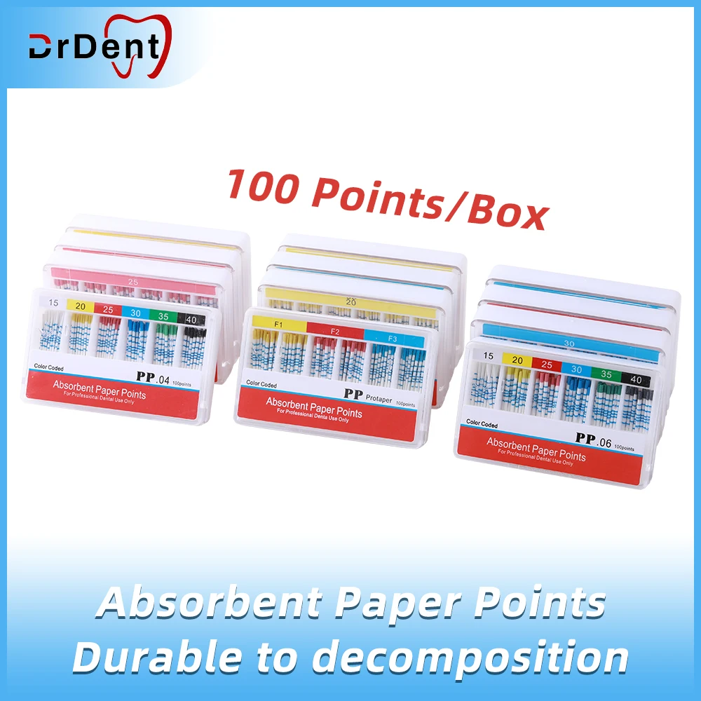 Dental Absorbent Paper Points F1F2F3 04/06 Absorbent  Strong Absorption Pure Cotton For Dentist Cotton Fiber Graduated   100pcs