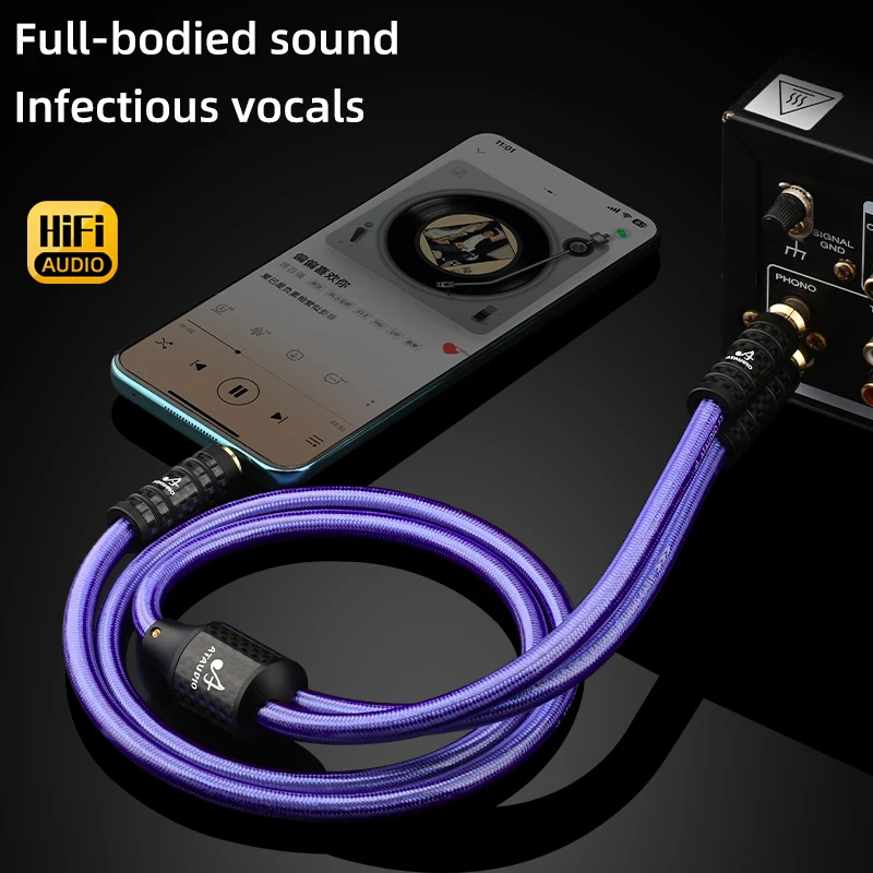 ATAUDIO High Quality HiFi 3.5mm to 2RCA OCC Silver Plated Stereo Audio Cable 3.5mm Male to Dual RCA Male for Amplifier Phone
