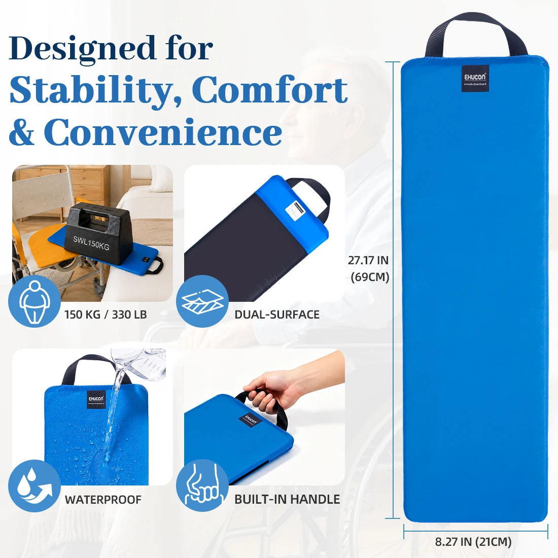 Ehucon Sliding Transfer Board Slips on One Side, Slip-resistant on  One Side, 330lbs Capacity Elderly Moving for Bed, Wheelchair