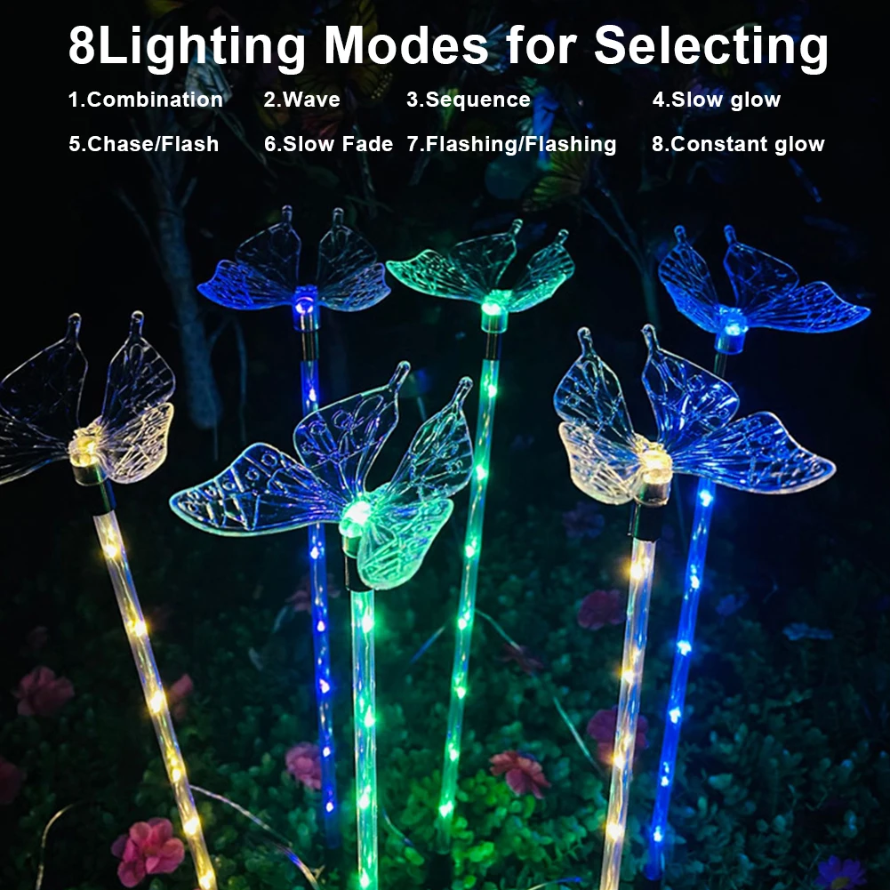 Set of 6 Garden Decoration Lights Waterproof Solar Powered Pathway Lights 8 Modes for Yard Patio Flower Bed Home Decoration