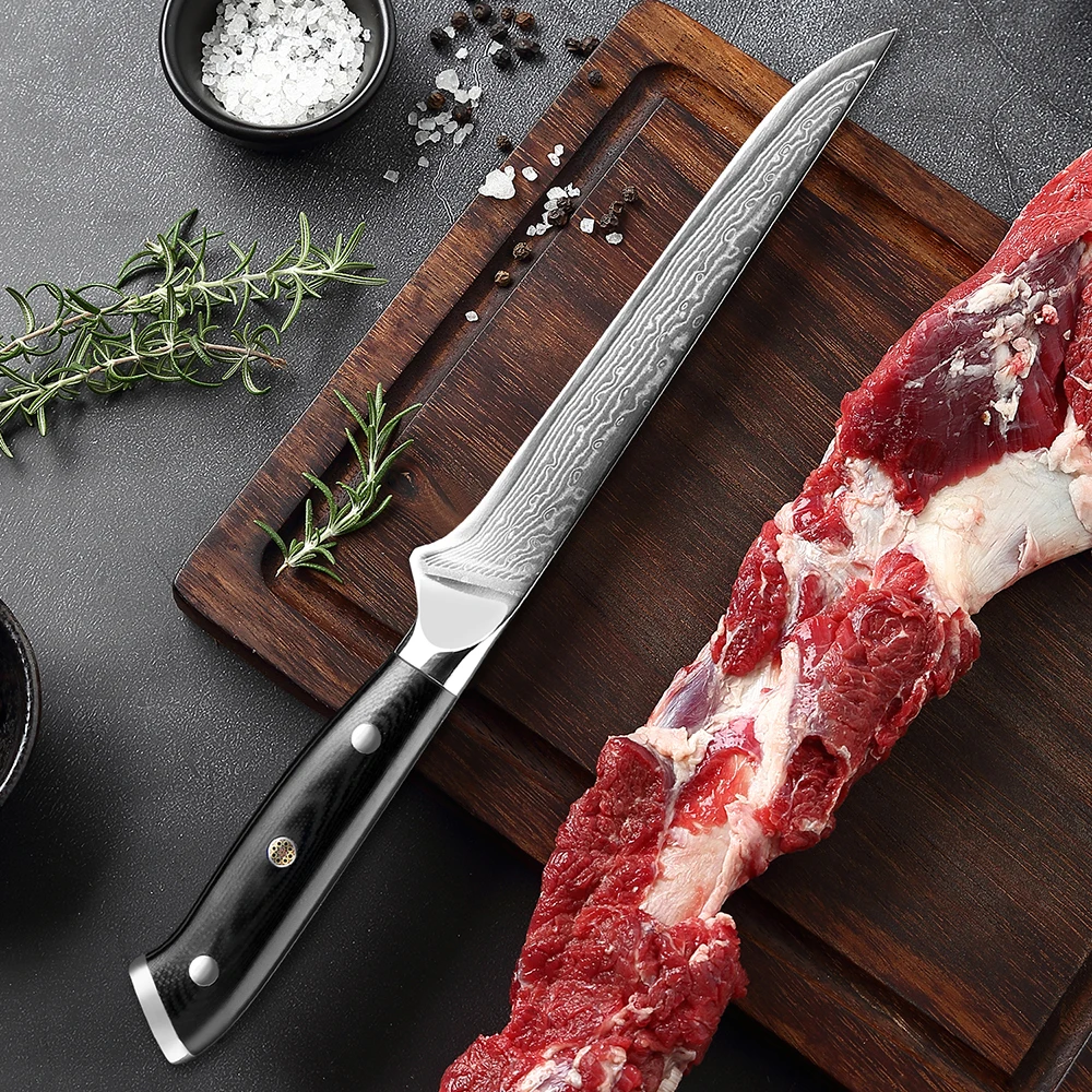 Damascus 6 inch Boning Knife Super Sharp Fillet Knife Sharp Japanese Damascus Steel Boning Knife Full Tang Black G10 Handle