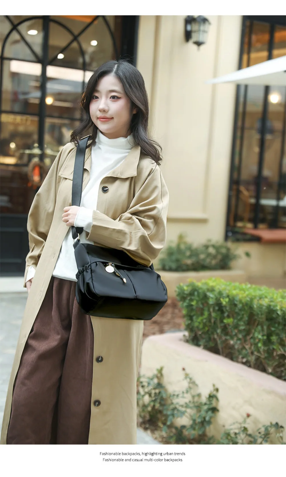 Lässige Nylon-Umhängetasche, leichte, einfarbige Umhängetasche, große Kapazität, Einzelschultertasche für Damen – Detail 11