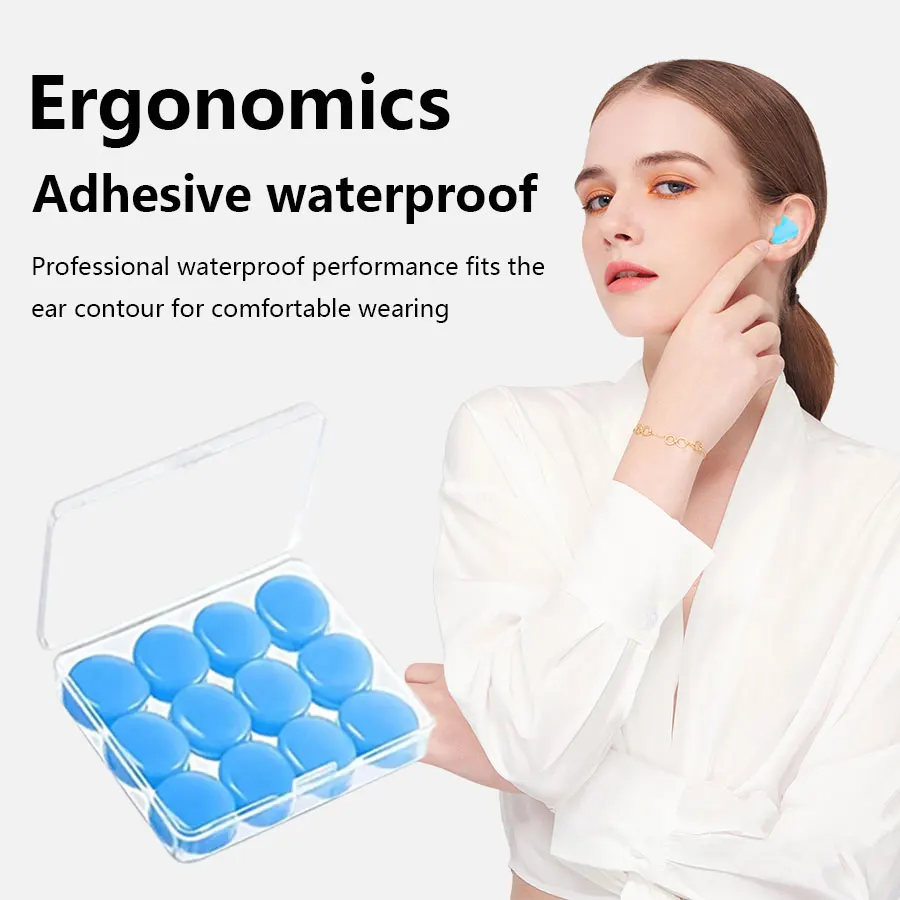 12-piece round swimming bath water and noise-proof silicone mud earplugs