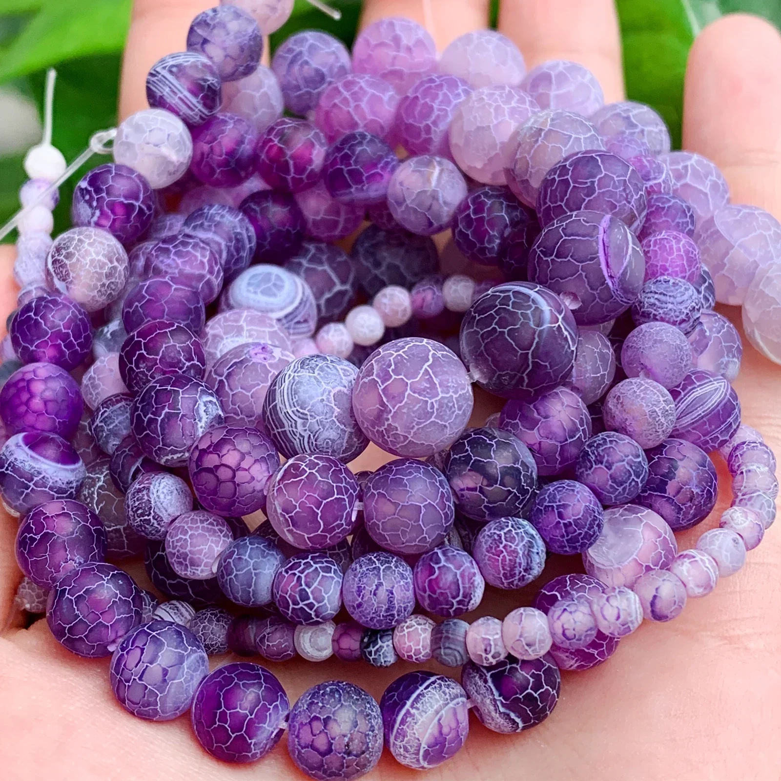 Naturstein perlen lila Frost geknackt Traum feuer Drachen adern Achat perlen für Schmuck herstellung DIY Armbänder liefert 4-12mm