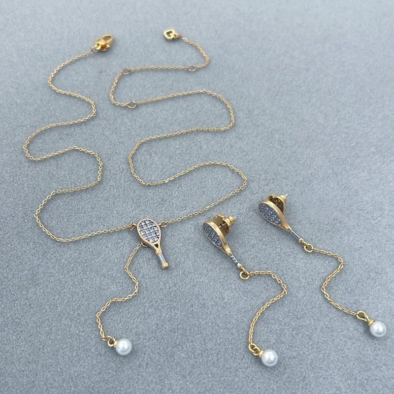 New Summer Arrival: Wholesale Tennis Racket-Shaped Stylish Sports Wind Collarbone Chain - Versatile Trendy Necklace for Women