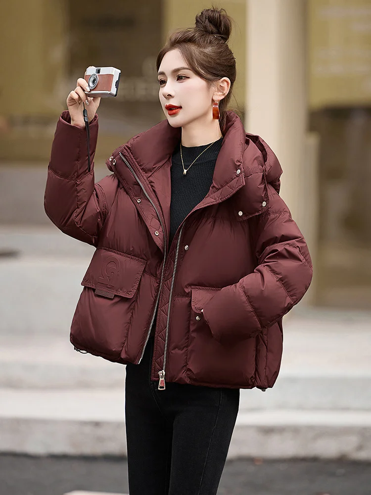 

Winter Short Cotton Jacket Women's Thickened Warmth Stuffed Coat Korean Style Commute Loose Fit Zipper Closure Color