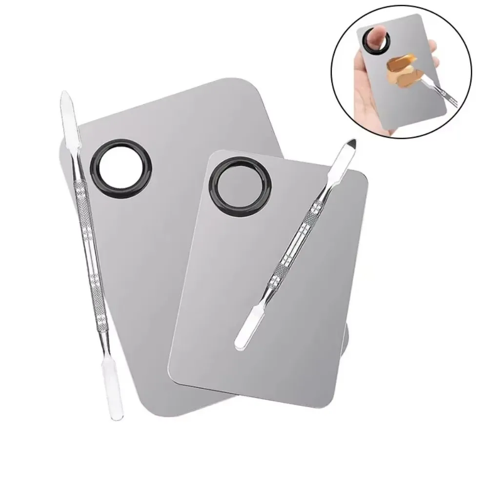 Paleta de mélange de maquillaje, bandeja mezcladora de métal de acero inox mejorada con espátula, herramienta de artista pa