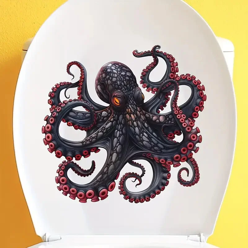 3D Octopus Toilet Stickers, Bright Bathroom for Home Decoration, Vinyl Animal Decals, Art Wall Paper, Poster