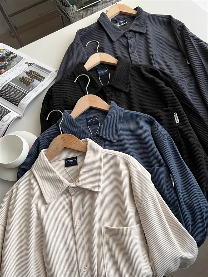 

Вельветовая рубашка-куртка с длинным рукавом, свободного кроя, мужская, осенне-зимняя, повседневная, мягкая, в американском молодежном стиле, рабочая одежда