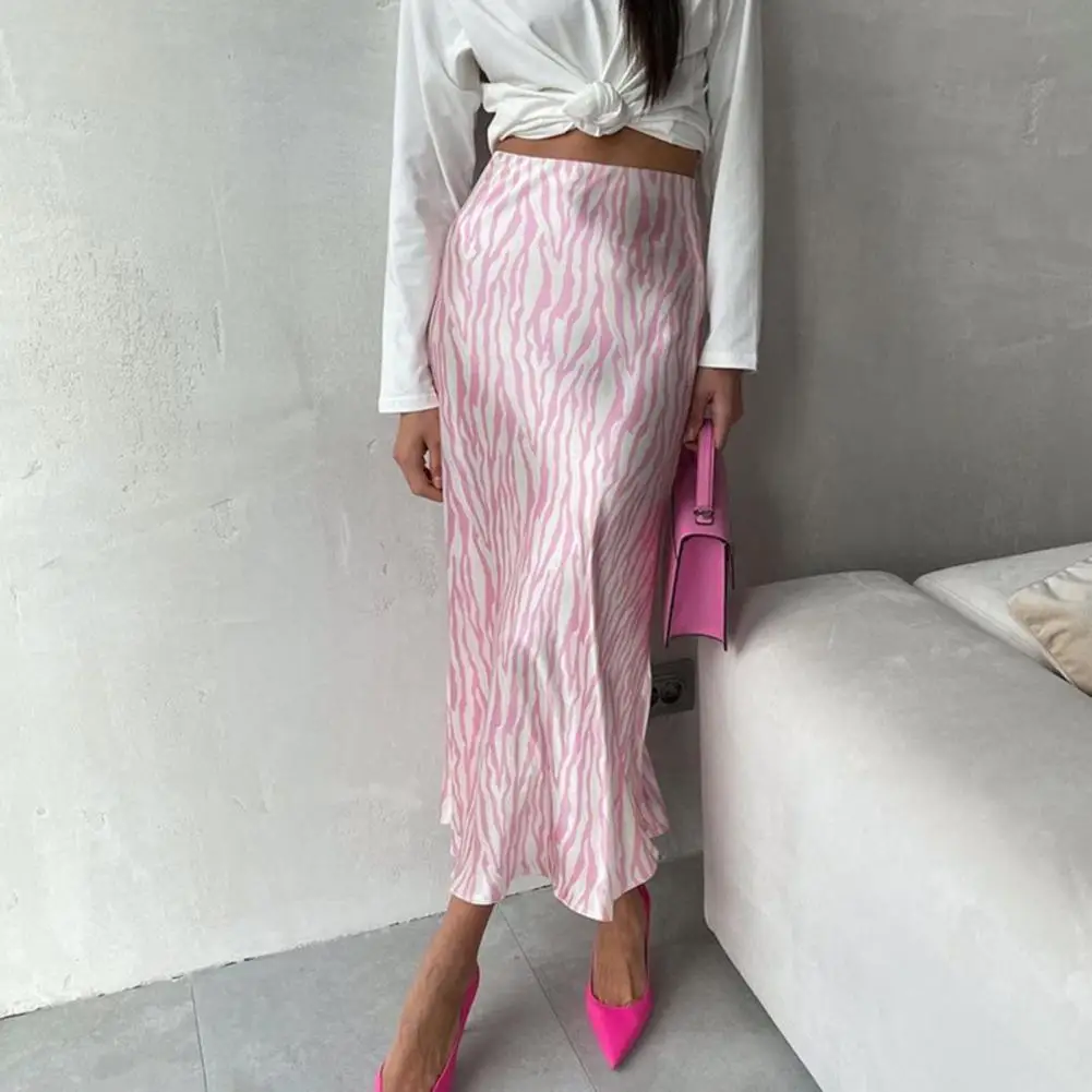 2024 Dressy Casual Print Pleated Long Skirts Women Autumn Fashion Elastic High Waist Striped Midi Skirt Streetwear Office Home ﻿