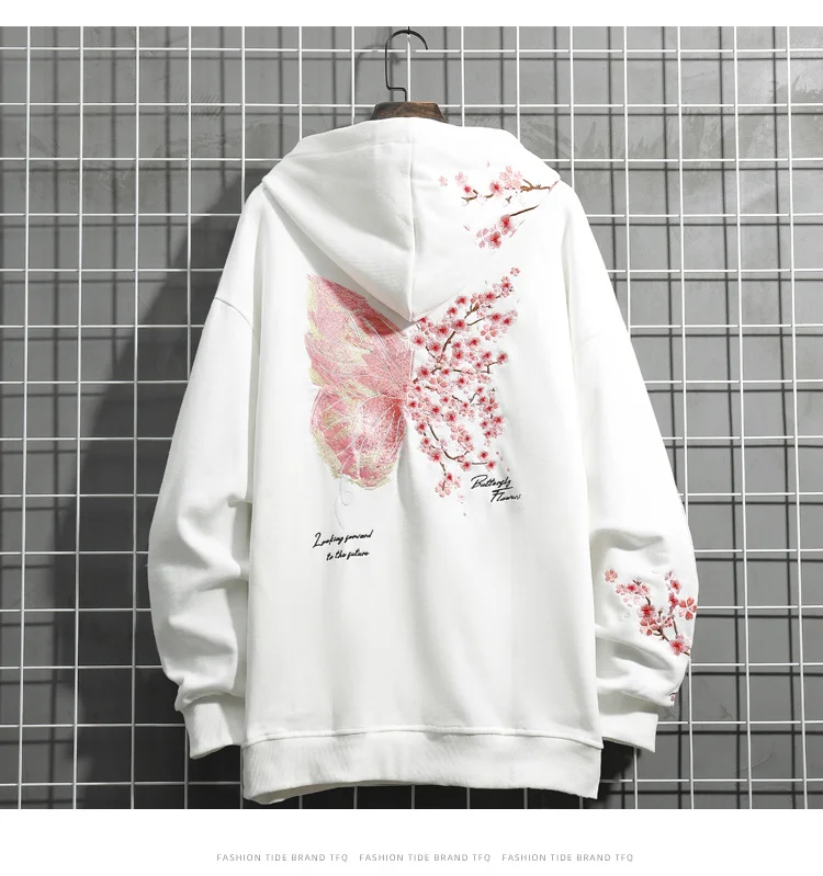 Butterfly Cherry Blossom Embroidery Hoodies Sweatshirts Harajuku Streetwear Black Jackets Men/Women Pullovers Sweatshirts y2k