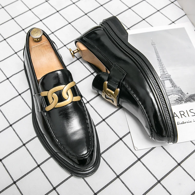 Italian Luxury Brand Wedding Shoes Men\'s Dress Design Loafers Slip-on Handmade Business Leather Shoes Pointed Black Driving Shoe