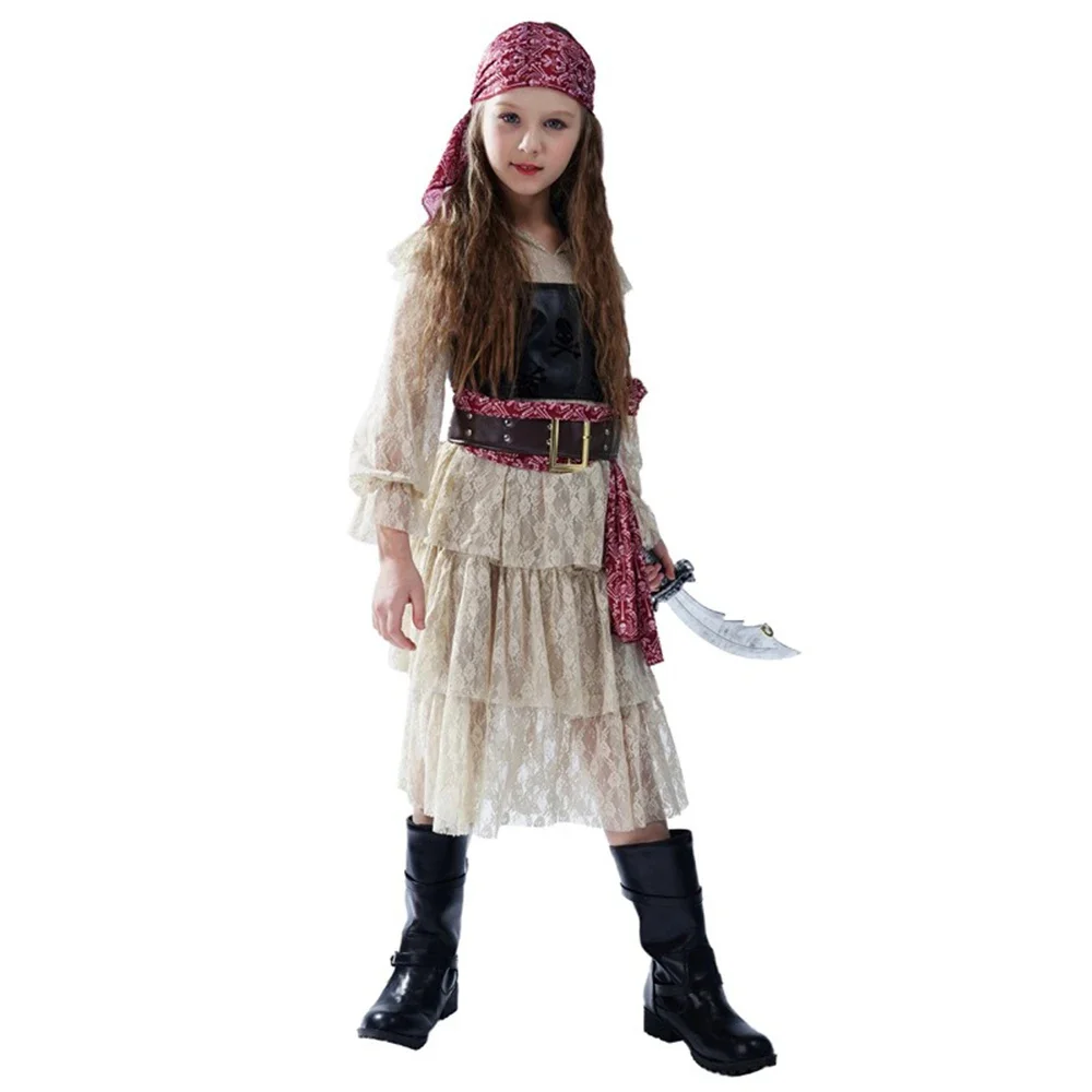 

Pirate Costume Set for Girls Role Play Performance Outfit Halloween Dress Up Sailing Adventure Treasure Hunt Party Supplies