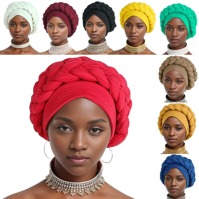 Fashion Braid Halo Turban Hat for Women African Lady Head Wraps Nigeria Party Headpiece Soft Fabric Headscarf Bonnet