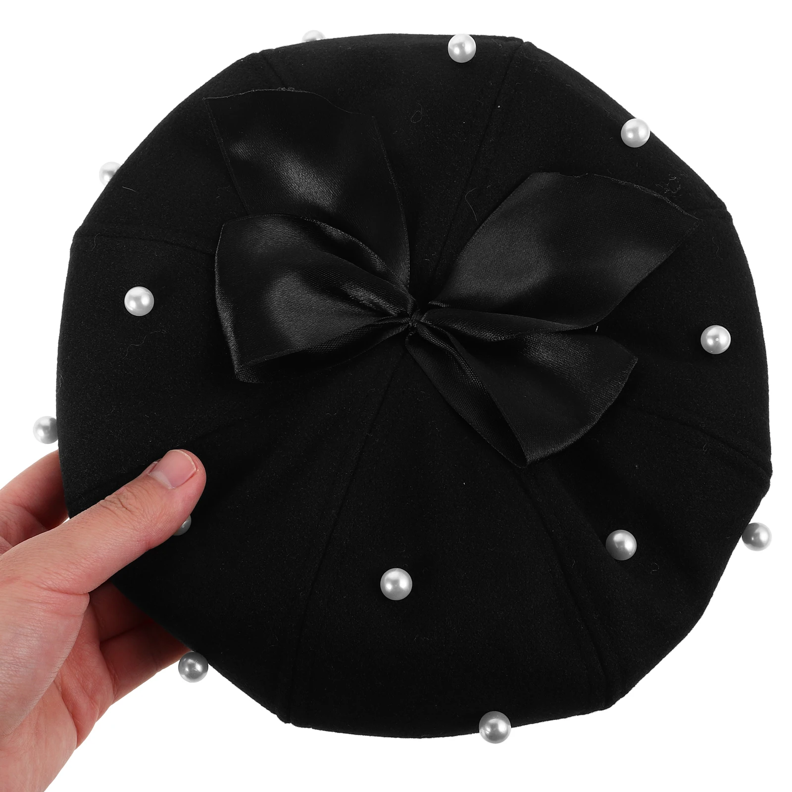 

Pearl Beret Elegant Hats Black Newsboy Caps Stocking French Hat Women Classic Vintage Look Artificial Wool Comfortable