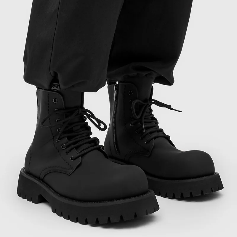 

men fashion party banquet high natural leather boots lace-up platform shoes cowboy spring autumn boot handsome motorcycle botas