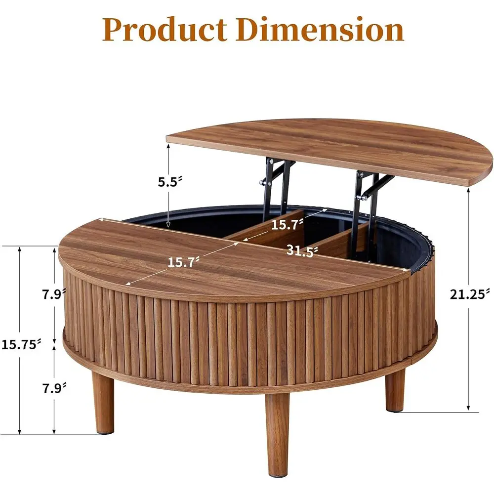 Mid-Century Modern Coffee Table with Storage, 31.5 Diameter, Suitable for Small Spaces, Walnut Finish