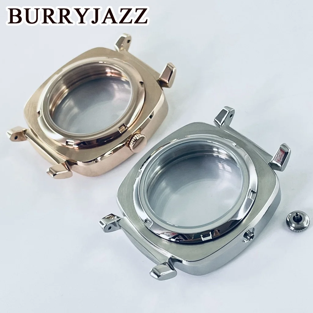 BURRYJAZZ 실버 로즈골드 NH35 케이스, S7239M 기계식 시계, NH38 크로노그래프 시계, NH36 수정 다이아몬드 스터드 PP 케이스, 37.5mm