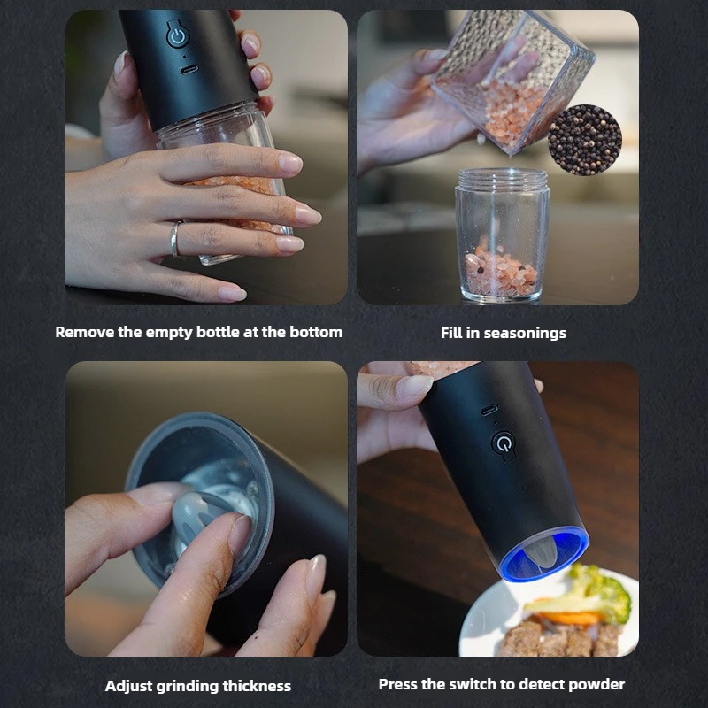 مطحنة ملح وفلفل كهربائية قابلة لإعادة الشحن عبر USB، خشونة قابلة للتعديل، سعة كبيرة، مطاحن توابل أوتوماتيكية، أداة طبخ المطبخ