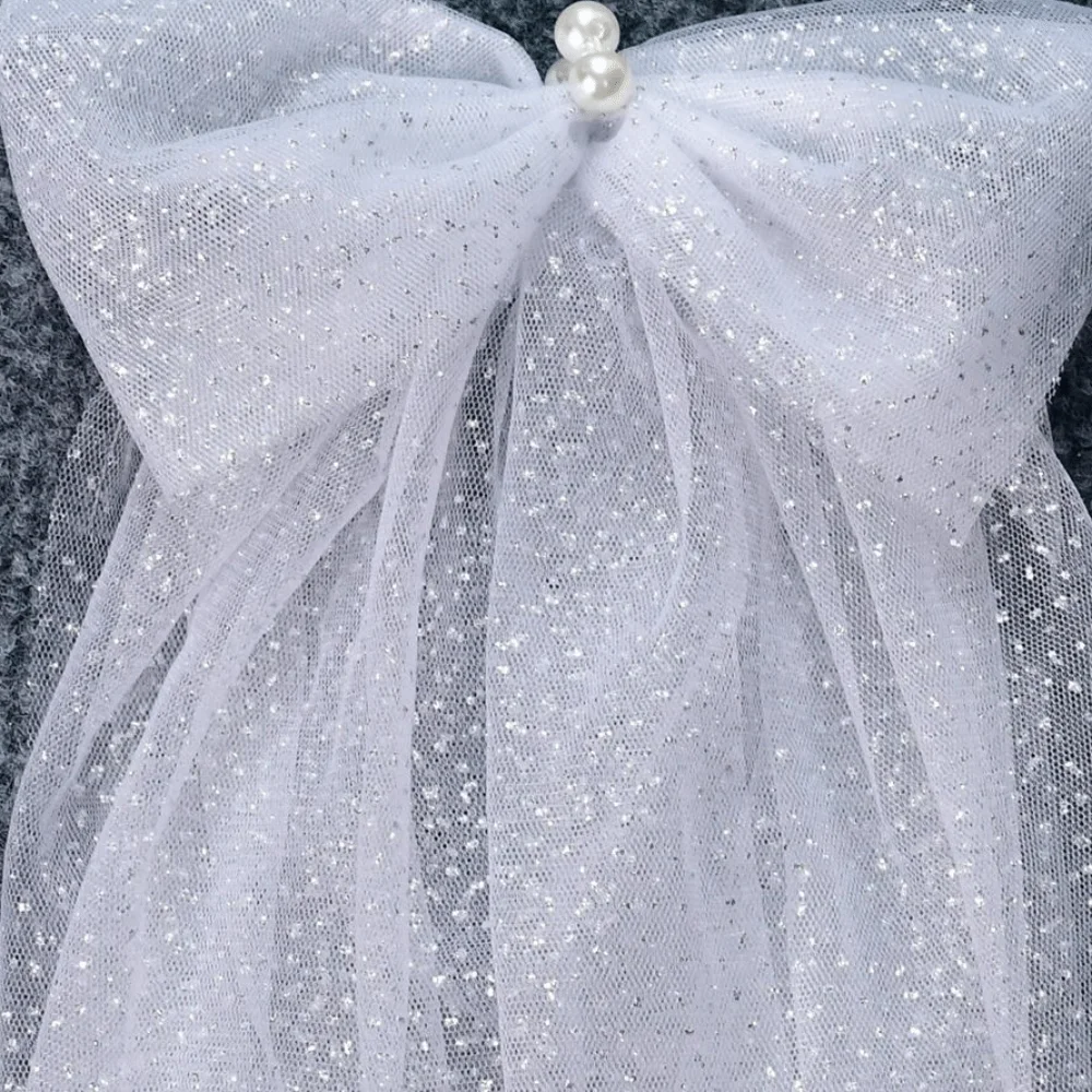 1 пара плиссированных тюлевых свадебных платьев для невесты, шаль, золотая марля, блестящий бант, прозрачная шаль, свадебные аксессуары, жемчуг