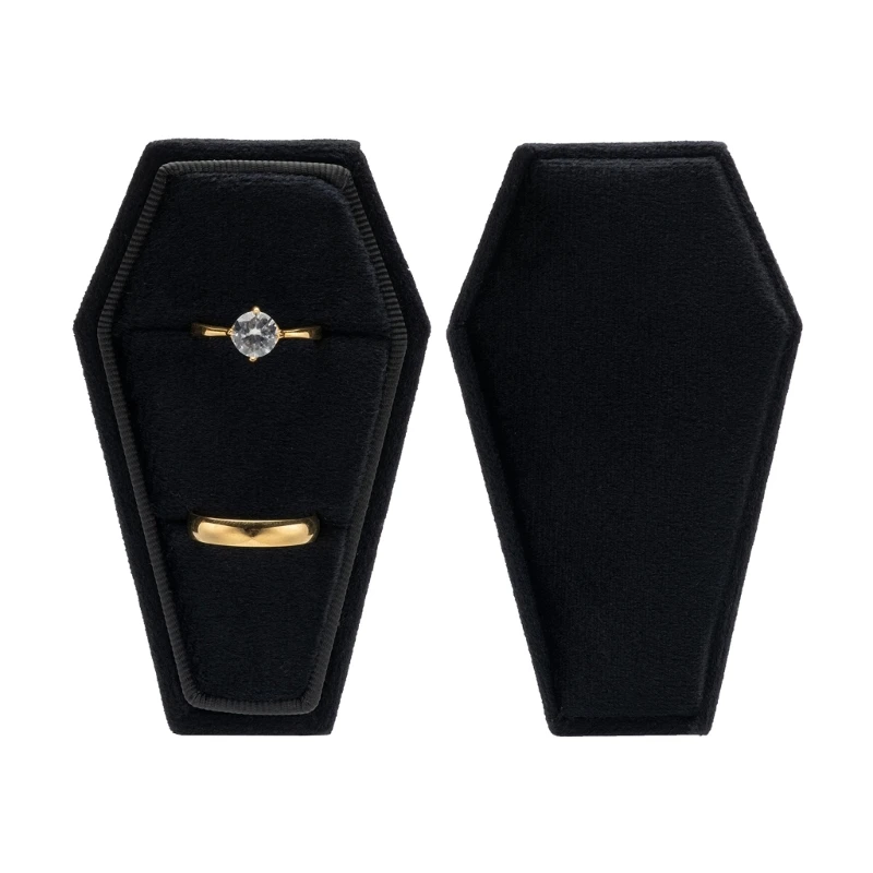 Coffin Velvet Ring Box Holder Showcase Ring Organizer for Engagement Proposal Jewelry Display with Detachable Lids