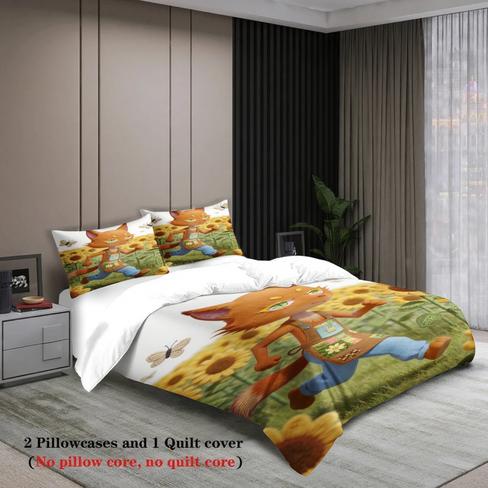 Sunflowers Bedding Set Softville Cozy Town Cute Fern the Quilt Fox With Duvet Cover & Pillowcase For Children's Bedroom Decor