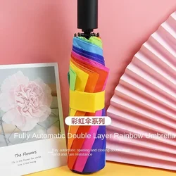 Folding Umbrella Advanced Sense Sunshade Umbrella Double Breathable Rainbow Umbrella Rain and Sunshine Triple Folding Umbrella